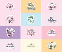 Celebrate Love with Stunning Valentine's Day Graphics and Typography Stickers vector