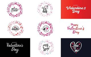 Happy Valentine's Day greeting card template with a floral theme and a red and pink color scheme vector