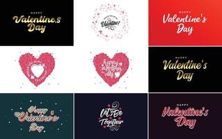 Happy Valentine's Day typography design with a watercolor texture and a heart-shaped wreath vector