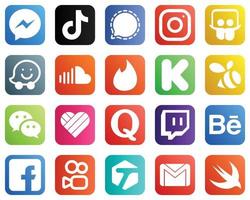 20 íconos minimalistas de redes sociales como el sonido. waze. señal. slideshare y meta iconos. profesional y de alta definición vector