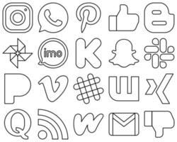 20 High-Quality Black Line Social Media Icons such as slack. funding. blog. kickstarter and video icons. Editable and high-resolution vector