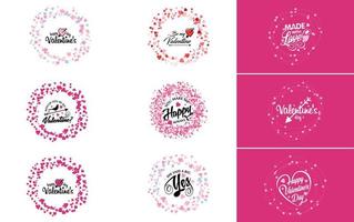 Happy Valentine's Day typography design with a watercolor texture and a heart-shaped wreath vector
