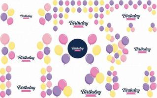 Happy Birthday text with a realistic balloon and vector illustration of a celebration balloon with a colorful flag background includes anniversary birthday light bokeh and glitter