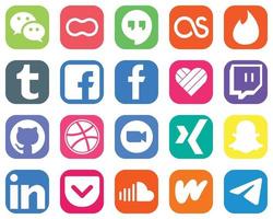 20 íconos de redes sociales de alta calidad como video. regatear Tumblr iconos de github y likee. conjunto de iconos de redes sociales degradados vector