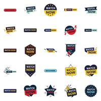Get Your Customers Excited to Watch with Our Pack of 25 Watch Now Banners vector