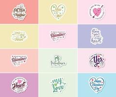 Celebrate Love with Stunning Valentine's Day Graphics and Typography Stickers vector