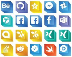 3D Social Media Brand Icons for Mobile App 20 Icons Pack such as xing. google allo and google photo icons. Fully customizable and high-quality vector