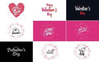 Happy Valentine's Day greeting card template with a romantic theme and a red color scheme vector