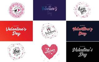 Vector illustration of a heart-shaped wreath with Happy Valentine's Day text