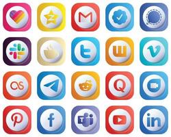 20 Cute High Resolution 3D Gradient Social Media Icons such as wattpad. twitter. signal and caffeine icons. High-Quality and Stylish vector