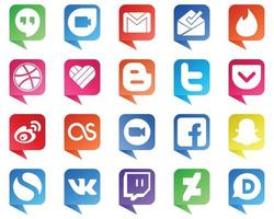 20 Chat bubble style Icons of Major Social Media Platforms such as sina. likee. weibo and tweet icons. Creative and high resolution vector