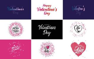 Vector illustration of a heart-shaped wreath with Happy Valentine's Day text