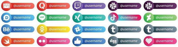 20 Stylish Follow me Social Network Platform Card Style Icons such as odnoklassniki. deviantart. line and video icons. Eye catching and high definition vector