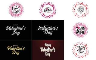 Vector illustration of a heart-shaped wreath with Happy Valentine's Day text