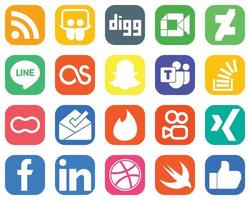 20 íconos de redes sociales de alta resolución como maní. valores. iconos de línea y pregunta. conjunto de iconos de gradiente profesional vector