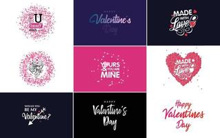 Happy Valentine's Day greeting card template with a cute animal theme and a pink color scheme vector