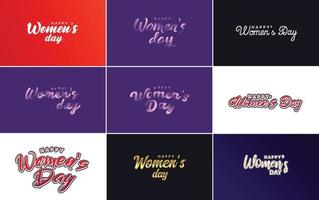 Happy Women's Day design with a realistic illustration of a bouquet of flowers and a banner reading March 8. featuring a gradient color scheme vector