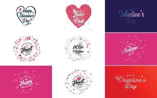 Happy Valentine's Day typography design with a heart-shaped wreath and a gradient color scheme vector