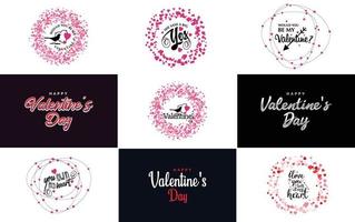 Happy Valentine's Day typography design with a watercolor texture and a heart-shaped wreath vector