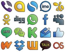 Filled Line Style Social Media Icon Set line. fb and whatsapp 20 Stylish icons vector