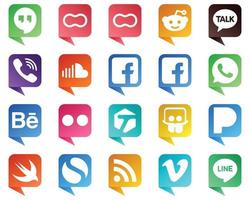 20 High Quality Chat bubble style Social Media Icons such as flickr. whatsapp and facebook icons. Professional and high definition vector