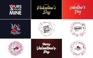 Hand-drawn black lettering Valentine's Day and pink hearts on white background vector illustration suitable for use in design of cards. banners. logos. flyers. labels. icons. badges. and stickers