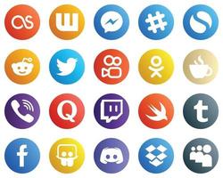 20 íconos únicos de redes sociales como viber. iconos de twitter y cafeína. versátil y premium vector