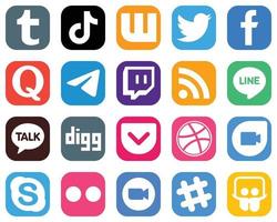 20 High Resolution Social Media Icons such as twitch. messenger. tweet. telegram and quora icons. Professional Gradient Icon Set vector