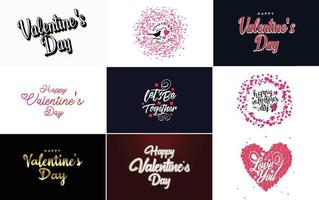 Happy Valentine's Day greeting card template with a floral theme and a pink color scheme vector