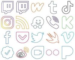 20 Premium and professional Colourful Outline Social Media Icons such as viber. waze and rss High-definition and editable vector