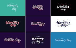 Happy Women's Day typography design with a pastel color scheme and a geometric shape vector illustration