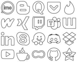 20 Customizable Black Outline Social Media Icons such as linkedin. pocket. microsoft team and xing icons. Fully customizable and high-quality vector