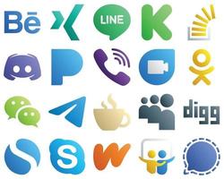 Gradient Icons for Popular Social Media 20 pack such as google duo. rakuten. overflow and viber icons. High definition and unique vector