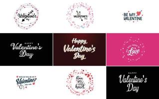 Happy Valentine's Day typography design with a heart-shaped wreath and a gradient color scheme vector