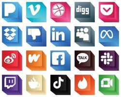 3D Social Media Icon Set 20 icons such as sina. facebook. weibo and meta icons. Elegant and high-resolution vector