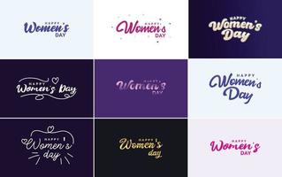 Happy Women's Day typography design with a pastel color scheme and a geometric shape vector illustration