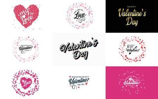 Happy Valentine's Day typography design with a heart-shaped wreath and a gradient color scheme vector