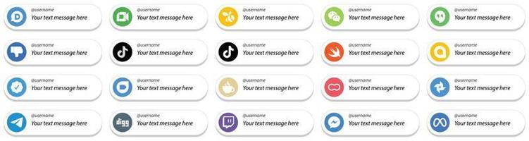 20 íconos de redes sociales Sígueme personalizables, como la insignia verificada de Twitter. rápido. no me gusta y los iconos de video. moderno y de alta calidad vector