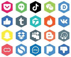 Dropbox de 20 iconos blancos innovadores. vk. Mensajero. yesca y tumblr fondos hexagonales de color plano vector