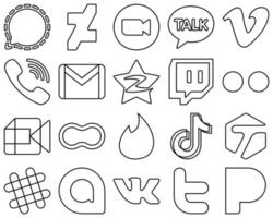 20 Unique Black Line Social Media Icons such as qzone. email. kakao talk. gmail and rakuten icons. Elegant and minimalist vector