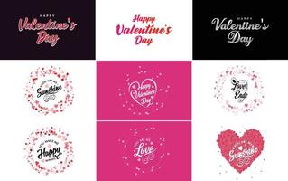 Happy Valentine's Day typography design with a watercolor texture and a heart-shaped wreath vector