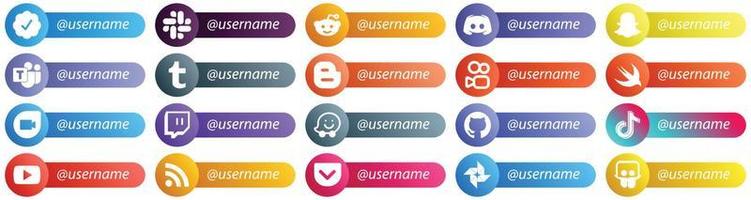 Follow me Social Network Platform Card Style icons 20 pack such as waze. google duo. microsoft team. swift and blog icons. High quality and minimalist vector