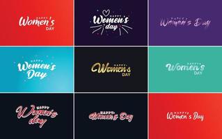 Pink Happy Women's Day typographical design elements set for greeting cards vector