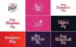 amor palabra letras dibujadas a mano y caligrafía con lindo corazón en rojo. blanco. y fondo rosa plantilla o fondo del día de san valentín adecuado para usar en el concepto de amor y día de san valentín vector