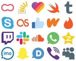 20 iconos planos de redes sociales para una yesca de interfaz de usuario simplista. Wattpad. rápido. iconos de facebook y lastfm. conjunto de iconos de degradado simple vector