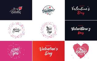 Happy Valentine's Day greeting card template with a floral theme and a red and pink color scheme vector