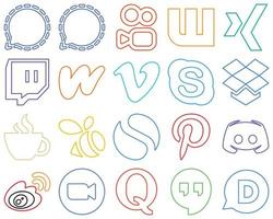 20 High-quality and modern Colourful Outline Social Media Icons such as swarm. streaming. literature. caffeine and chat Eye-catching and high-resolution vector