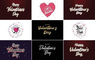 Happy Valentine's Day typography design with a watercolor texture and a heart-shaped wreath vector