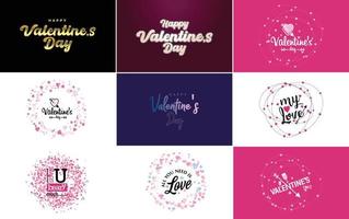 Happy Valentine's Day greeting card template with a cute animal theme and a pink color scheme vector