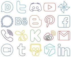 20 High-quality and modern Colourful Outline Social Media Icons such as facebook. blog. video and blogger Elegant and minimalist vector